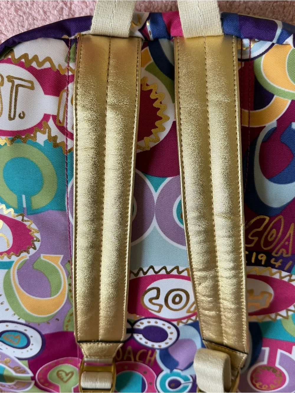 Coach Poppy Multicolor Graphic Print Backpack with Gold Hardware